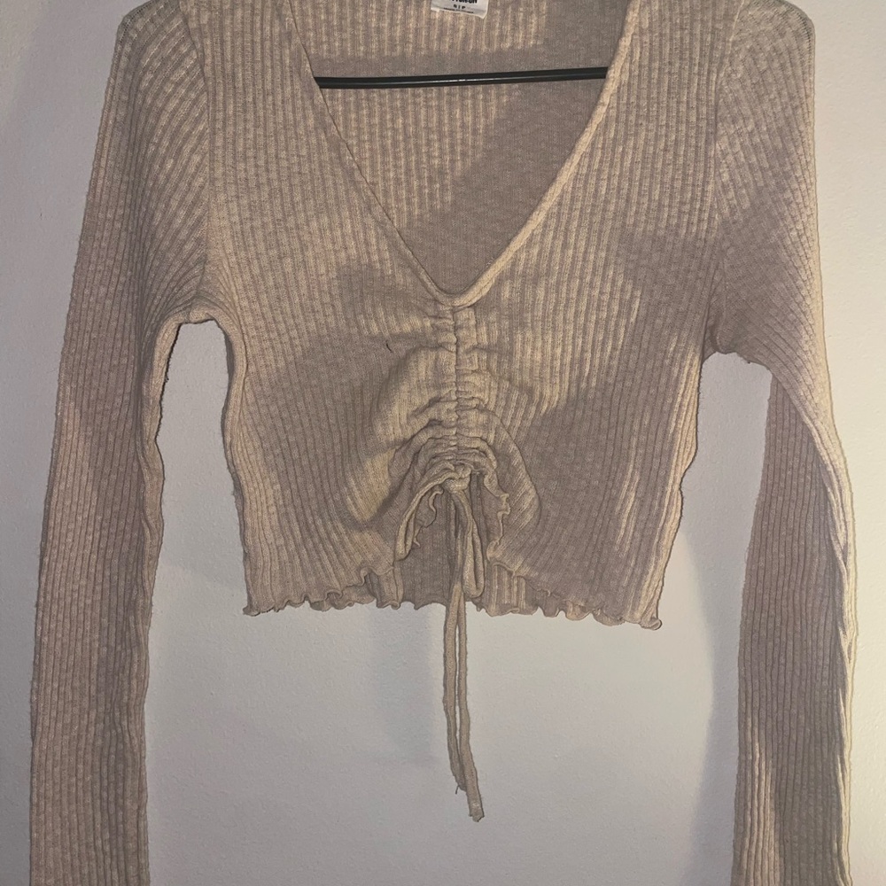 Ribbed Knit Long Sleeve Crop Top